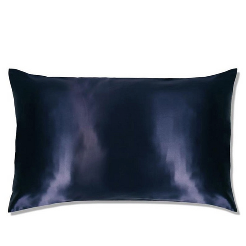 Navy 22 momme mulberry silk pillowcase on a white background