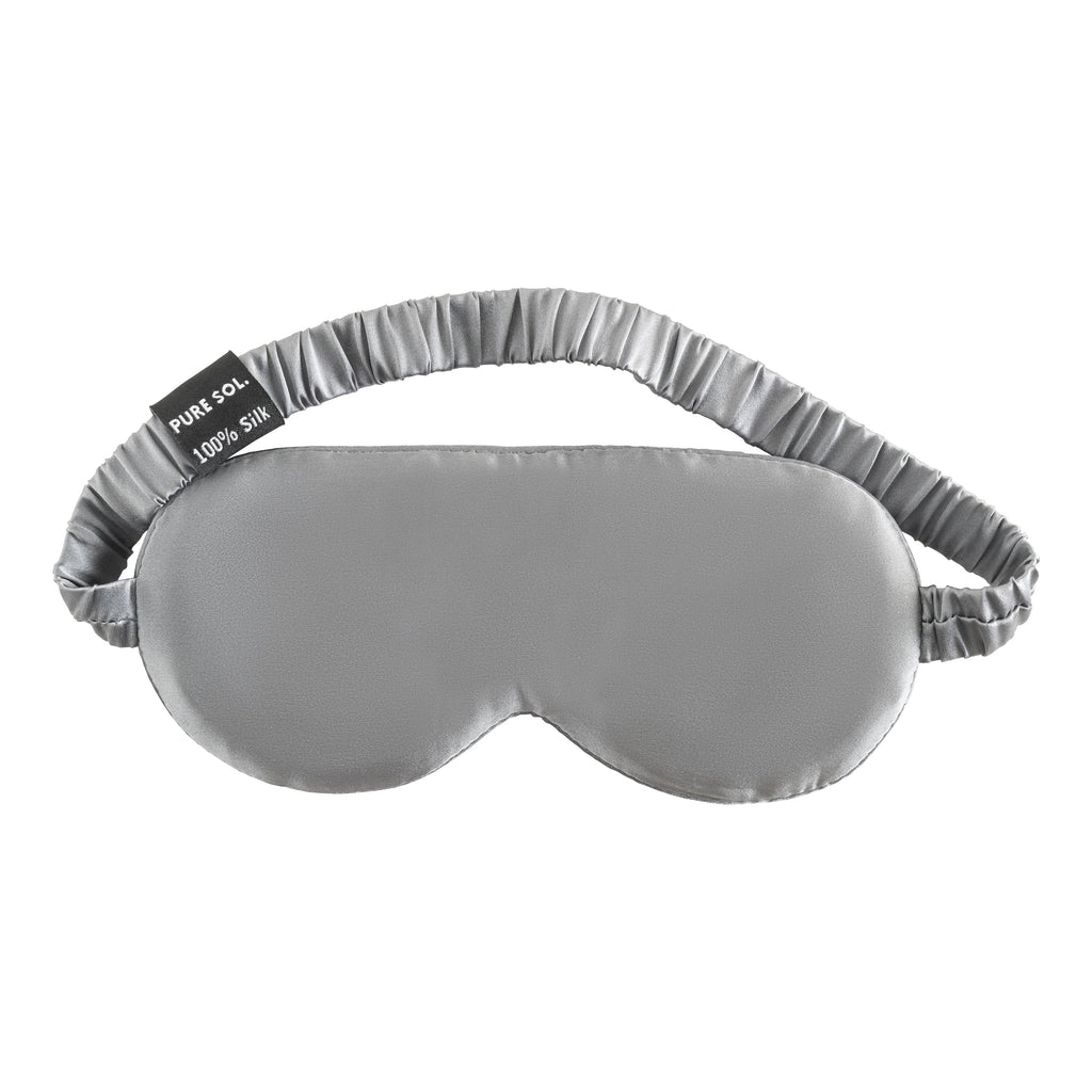 Silver gray mulberry silk sleep mask with an elastic silk strap